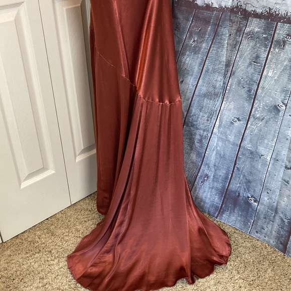 If By The Sea NWT Anthropologie Maxi Dress Button Back Train Detail Copper Sz S - Picture 8 of 16